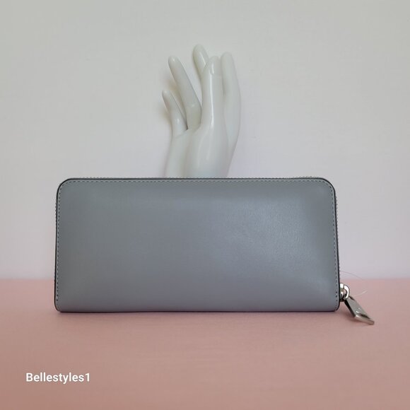 COACH Slim Accordion Smooth Leather Zip-Around Wallet – Grey Blue color ⭐ - Picture 7 of 16